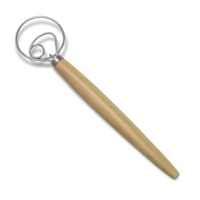 1pc Stainless Steel Dough Whisk With Wooden Handle - Bread Making Tool For Kitchen; Ideal For Homemade Pizza; Bread Dough And Pastry; Rust-Resist