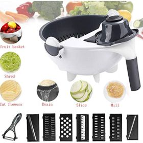 New 9 in 1 Multi-function Magic Rotate Vegetable Cutter with Drain Basket Large Capacity Vegetable Cutter Portable Slicer Chopper Grater Veggie S