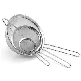 Set of 3 Stainless Steel Fine Mesh Strainers Multi-Purpose Food Strainer and Colander Sieve for Baking and Cooking Preparation