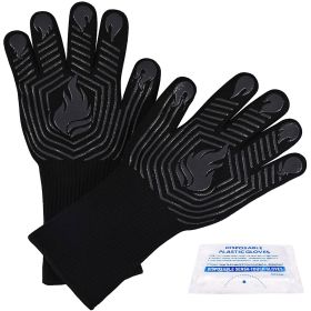 BBQ Gloves, 1472°F Heat Resistant Fireproof Mitts, Silicone Non-Slip Washable Oven Kitchen Gloves for Barbecue, Grilling, Cooking, Baking, Camping