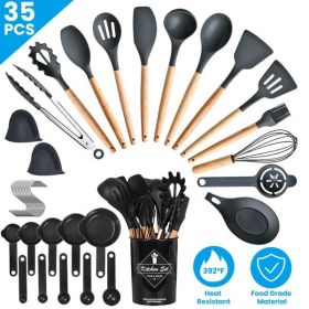 35Pcs Kitchen Cooking Utensils Set Spatula Set Baking Utensil Set Kitchen Accessories Necessities with Holder Egg Whisk Separator Tong Turner Spo