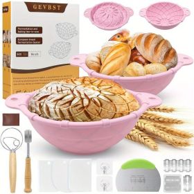 2 Pack Sourdough Bread Baking Supplies Set: Banneton Proofing Basket, Silicone Bread Baking Basket, 9 Inch Collapsible Bowl