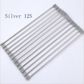 Folding Kitchen Drain Sink Rack Stainless Steel (Option: Silver-12S)