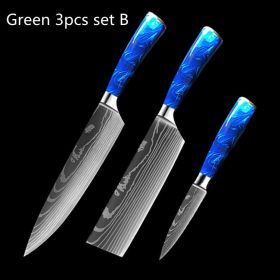 8-inch Chef Knife with Blue Resin Handle (Option: Green 3pcs set B)